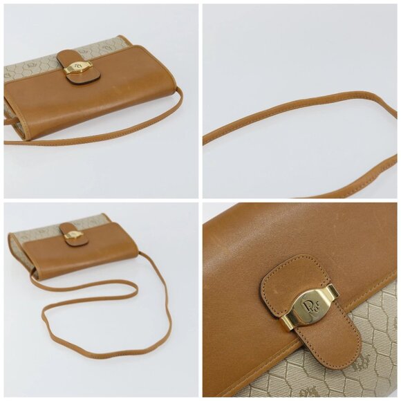 Christian Dior Honeycomb Canvas Shoulder Bag PVC Leather Beige Gold Auth BA7080 - Picture 16 of 16